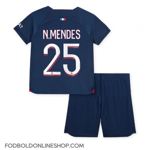 Paris Saint-Germain Nuno Mendes #25 Hjemme Trøje Børn 2023-24 Kortærmet (+ Korte bukser)